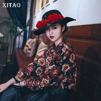 

XITAO Vintage Rose Print Women Blouses Elegant Long Sleeve Fashion Chiffon Shirt Spring Autumn New 2020 Wild Tops Women ZLL4649