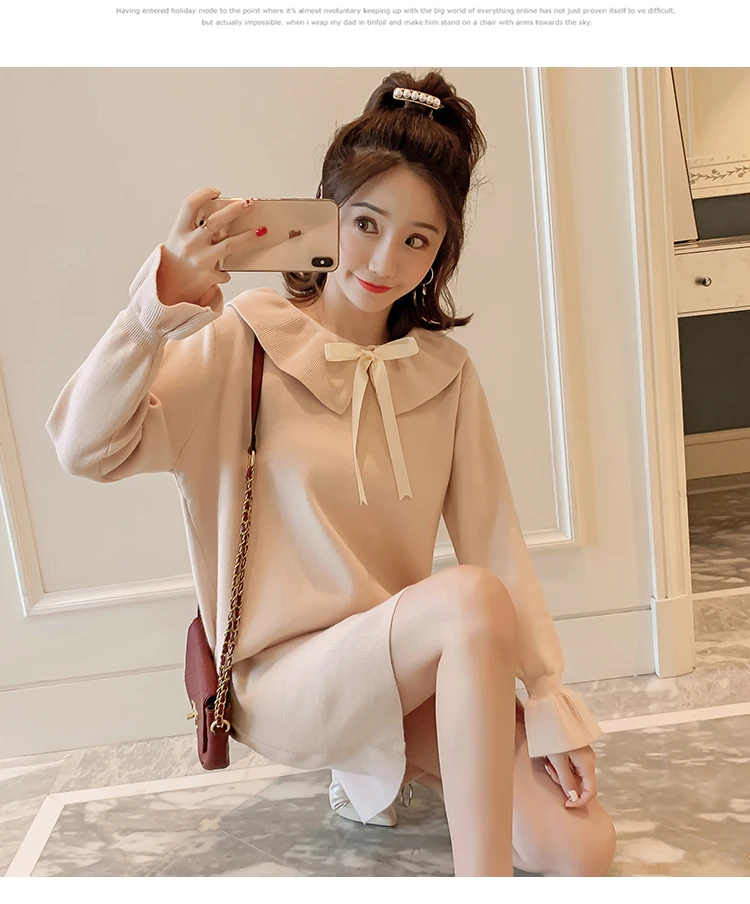 New autumn and winter sweaters knit dress bow sweater skirt large size sweater pregnant women sweater