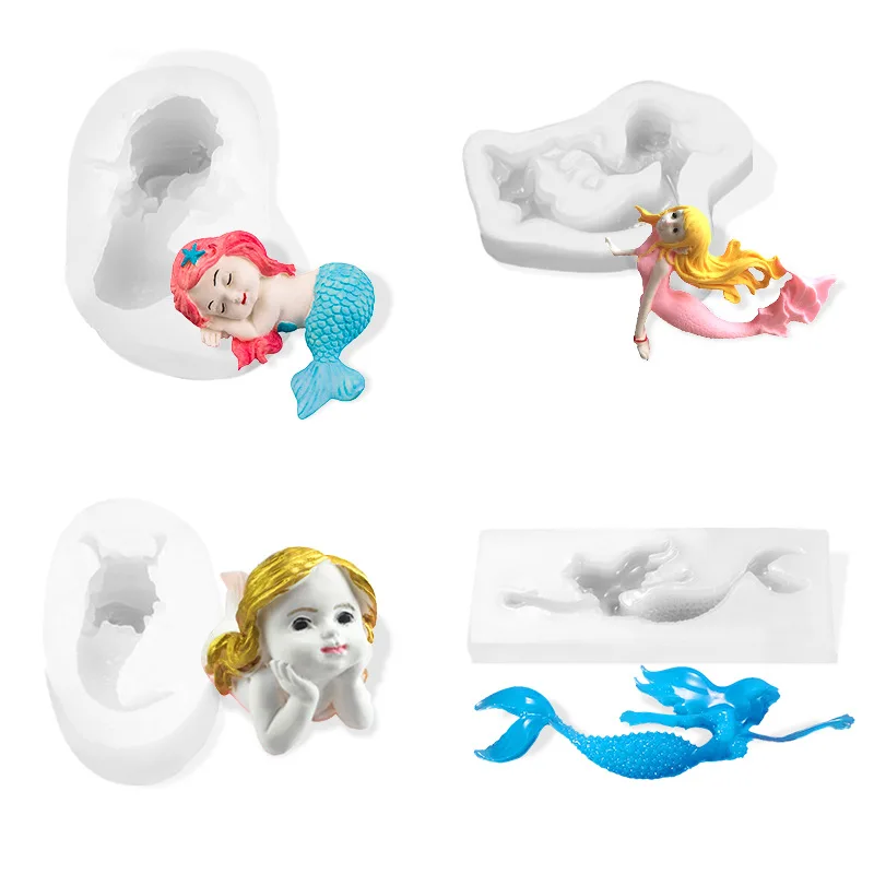 Silicone Mermaid Fondant Mold 3D Cake Topper DIY Decoration Baking Tool for Sugarcraft Chocolate Candle Soap Making and Crafting