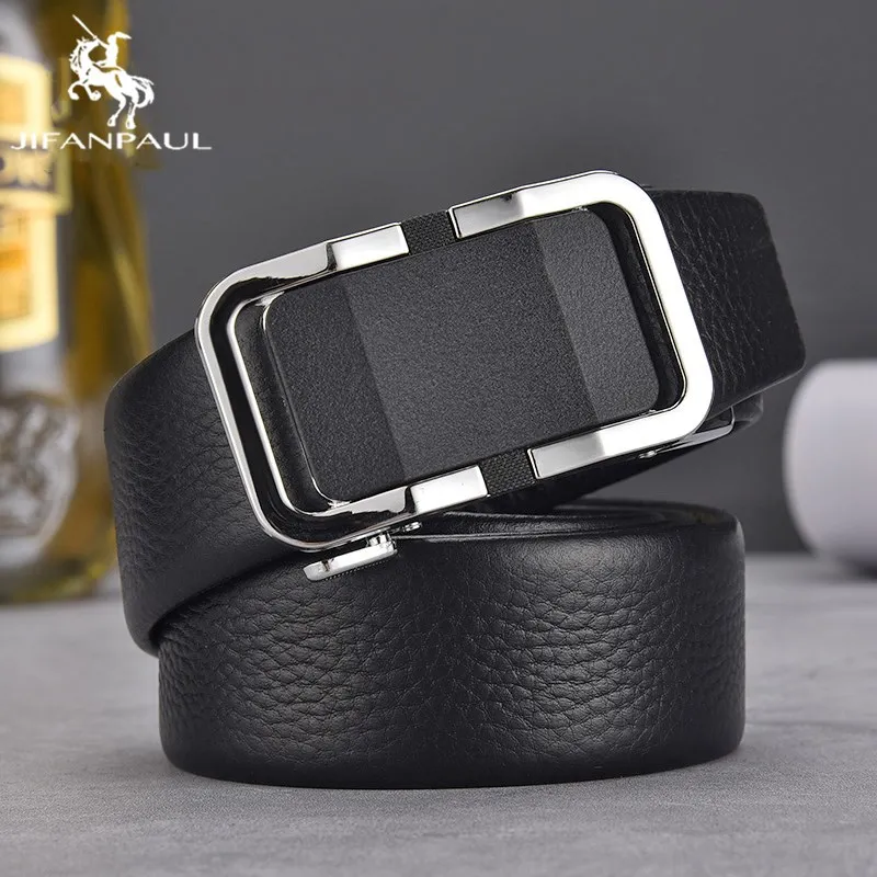 

JIFANPAUL Leather Belt Men's Black Belt Automatic Alloy Buckle Belt Classic Fashion Luxury Cow Leather Belt for Men Genuine