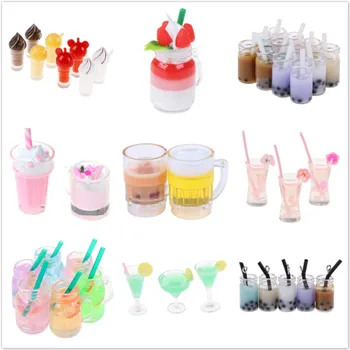 

Mini Lemon Milk Fruit Tea Water Cup Strawberry Banana Milkshake Ice Cream Miniature Dollhouse Accessories Cups Kitchen Toys