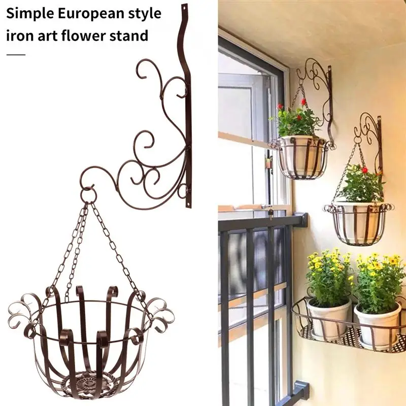 Iron Wall Mounted Planter Shelf Hanging Flowerpot Chain Holder Flower Basket for Garden Balcony (Bronze) |