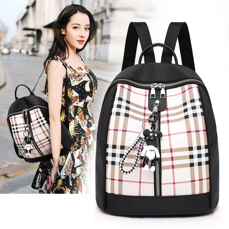 Женская сумка рюкзак женский Оксфорд Ткань Повседневный Рюкзак корейский стиль плед Мягкая кожа Универсальный простой колледж Стиль Sc