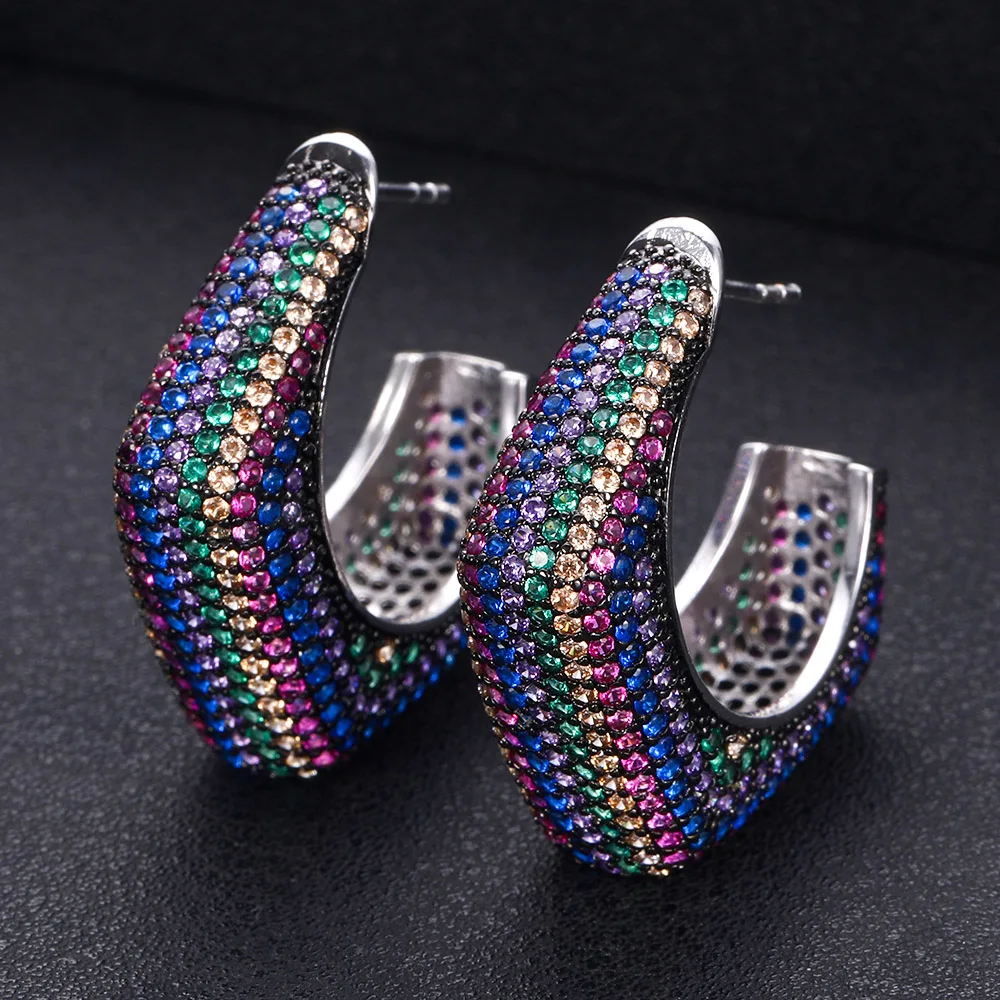 Jankelly твист плетеные широкие серьги многоцветный кубический цирконий серьги-кольца для женщин Свадебные обручальные серьги, драгоценности