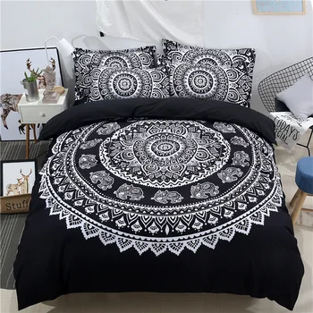 

Black Mandala Bedding Set Bohemian Elephant Duvet Cover Pillowcase Single Queen King Size Bed Sets Soft Polyester Bedlinen