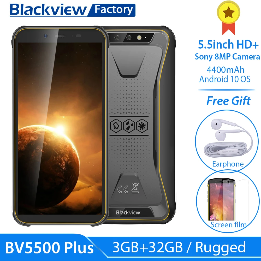 Blackview Mt6739 Bv5500-Plus Smartphone IP68 32GB 3GB LTE/WCDMA/GSM NFC Quad Core Face Recognition