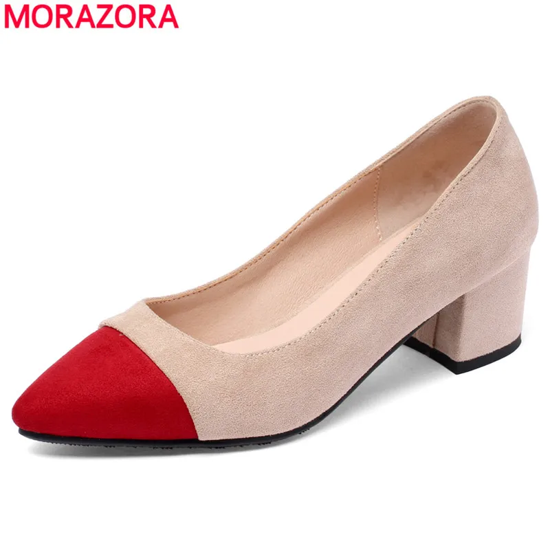 

MORAZORA Plus size 34-43 New 2020 Ladies shoes mixed color thick high heels simple party wedding shoes spring summer female shoe
