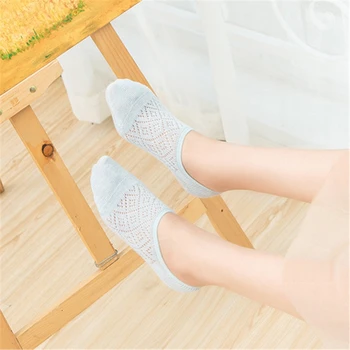 

2020 Womens Cotton Antiskid Invisible Liner Socks Elastic Comfy Female Ankle Boat Low Cut Hollow Out Breathable Short Socks