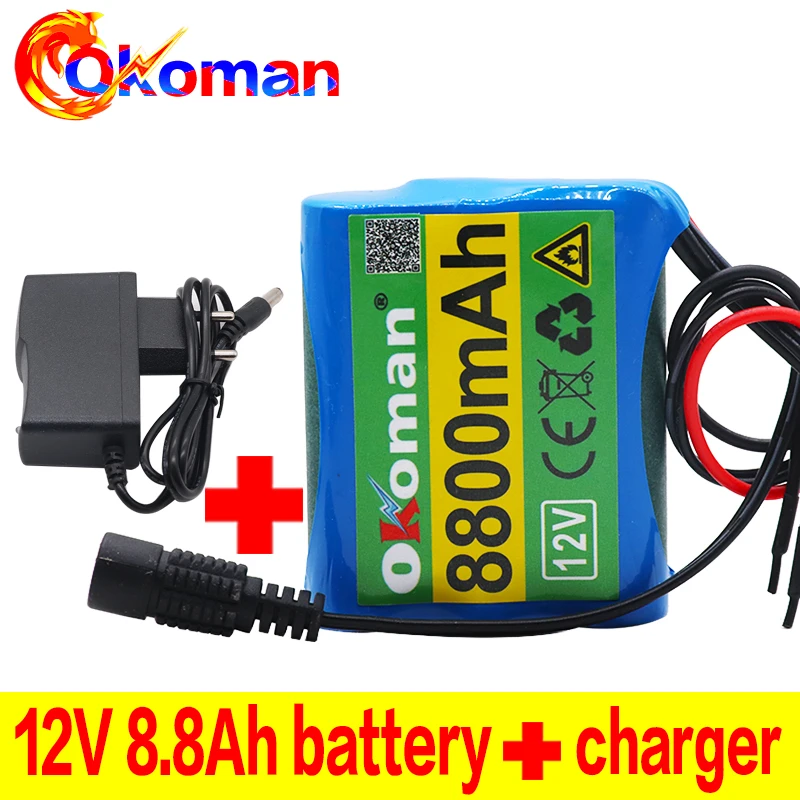 original protection plate 12v battery pack 12V 8800mAh 18650 lithium ion DC12.6V super rechargeable + 12.6v 1A charger | Электроника