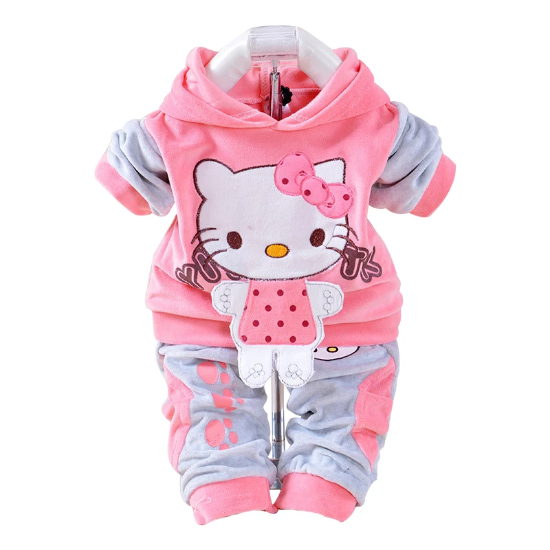 Hello Kitty/Новинка; комплект одежды для новорожденных девочек; бархатный детский спортивный костюм; Одежда для новорожденных и маленьких детей