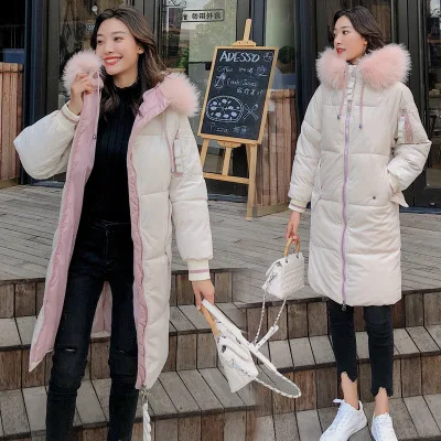 Winter New Women Medium Length Down Jacket Fashion Thick Hooded Fur Collar Parka Female Warm Long Parkas Plus SizeCA6527 - Цвет: white