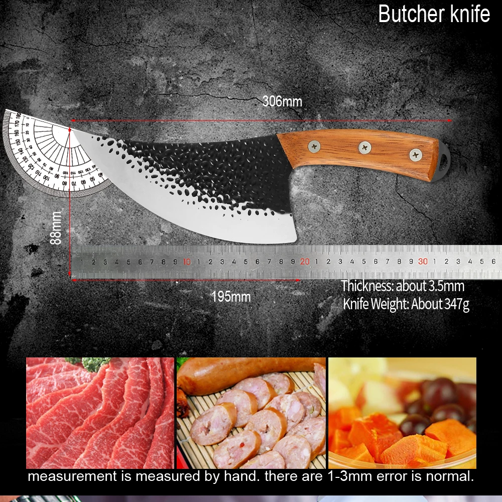 CBXG10839-4cr13不锈钢花梨木弯柄三钢钉7寸发黑锤纹大剔骨刀(刀面弧形,刀柄带挂钩)英_11