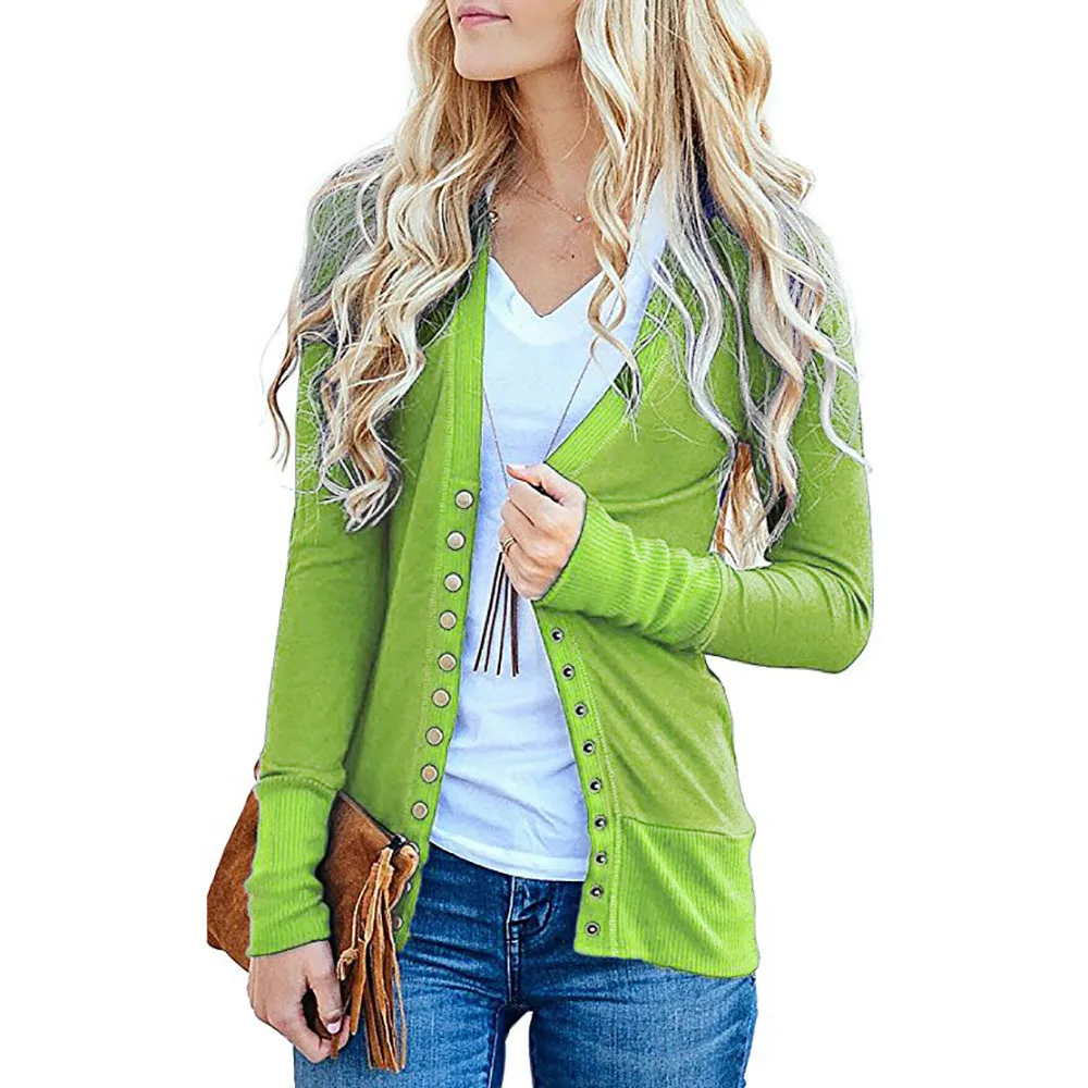 Модный кардиган свитер женский осенний свитер с v-образным вырезом на пуговицах вязаный свитер с длинными рукавами