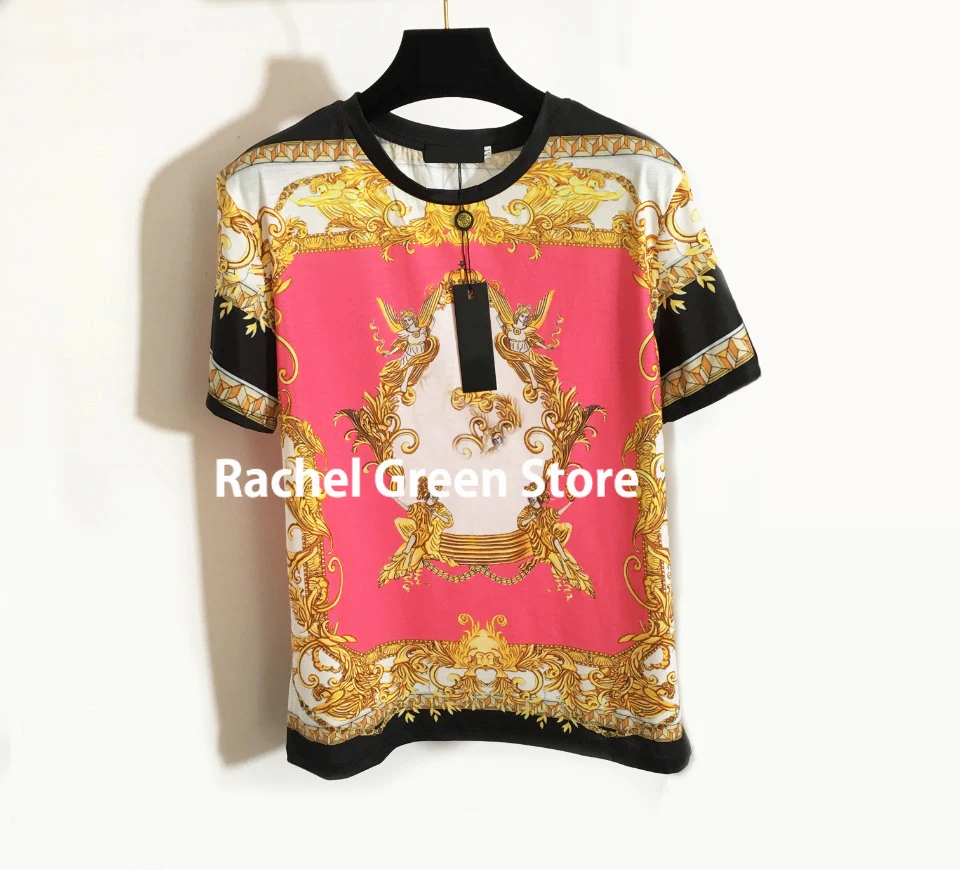 luxury designer two piece outfits for women branded high end vintage classic ethnic print short sleeve tshirt and sexy leggings