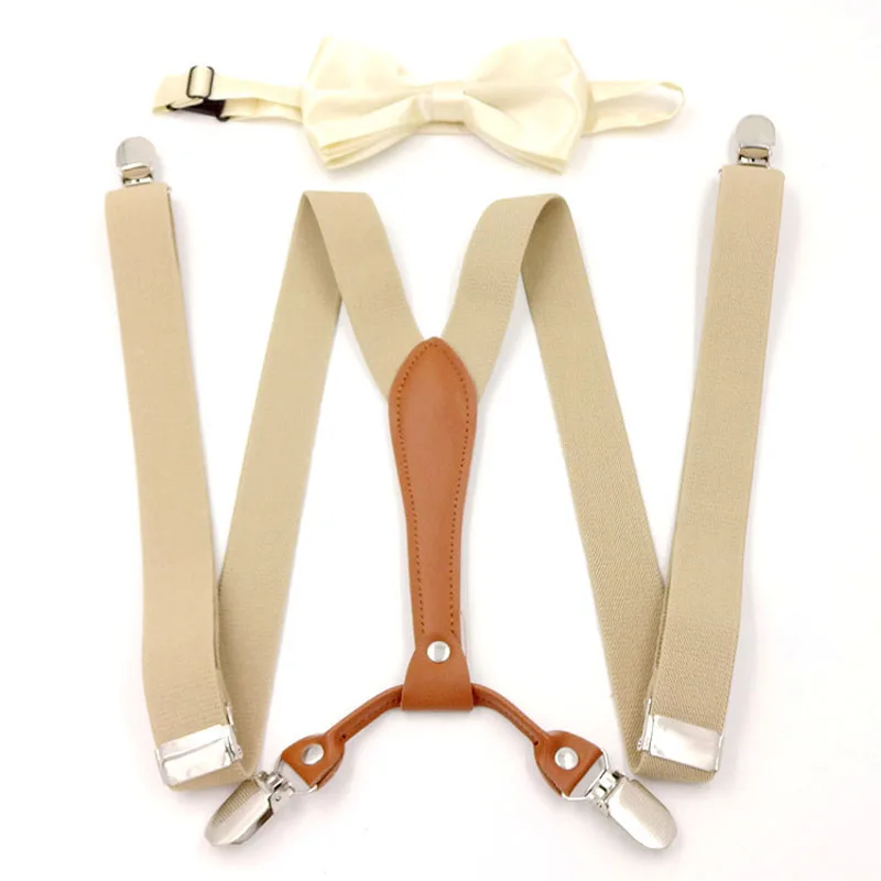 Adolescent 2.5cm candy color suspenders belt ladies 4 clip trousers strap high-grade British elastic strap clip bow tie