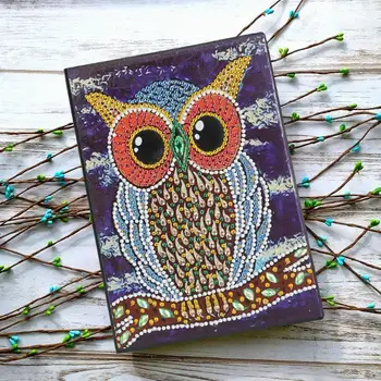 

Vintage Owl Pattern Notebook Special Shaped Diamond Painting Part Dill 50 Pages Exquisite Sketchbook A5 DIY Writing Crafts New