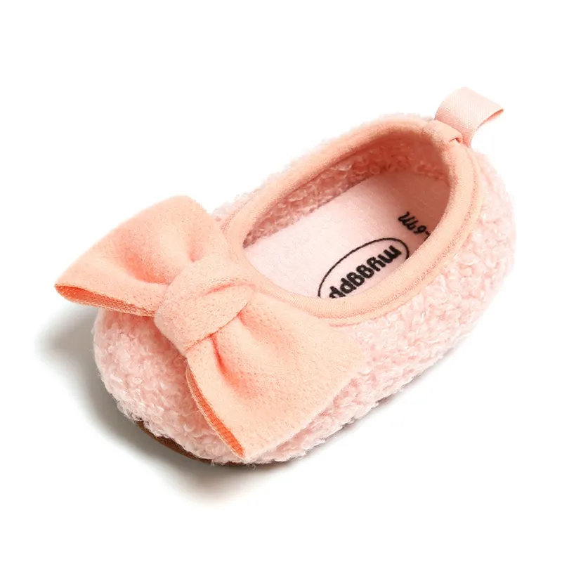 New Fashion Baby Cashmere Warm Shoes Newborn Boy Girl First Walker Princess Bowknot Toddler Baby Crib Moccasins Shoes Casual