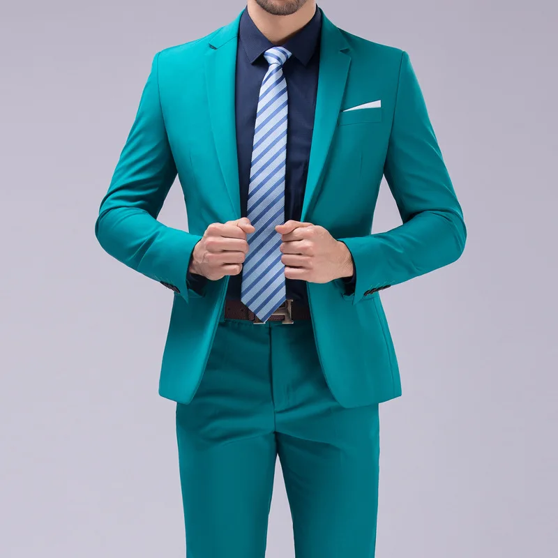 

2019 New Style Men Solid Color Suit Host Master of Ceremonies Stage Studio Theme Suit Two Piece Set