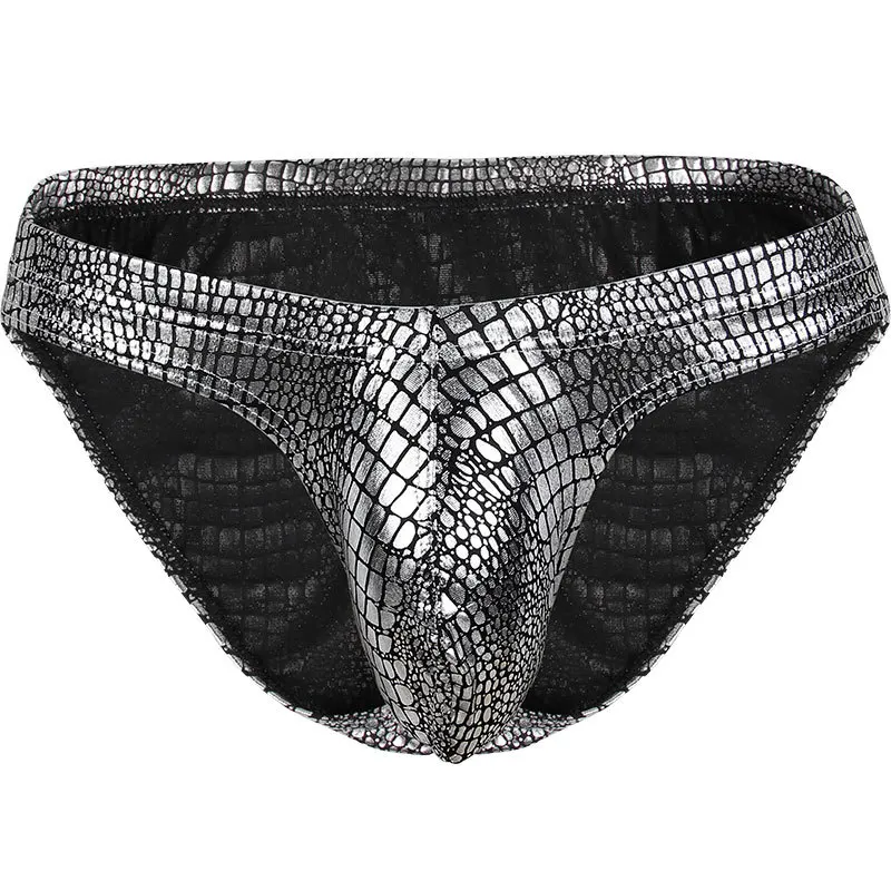 Sexy Gay Underwear Men Briefs Shorts Snake Skin Faux Leather Panties