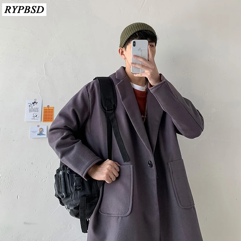 Korean Coat Men Autumn Winter Men Long Coat Wool 2019 Fashion Solid Color Single Button Loose High Quality Woolen Coat Men M-XXL Korean Coat Men Autumn Winter Men Long Coat Wool 2019 Fashion Solid Color Single Button Loose High Quality Woolen Coat Men M-XXL