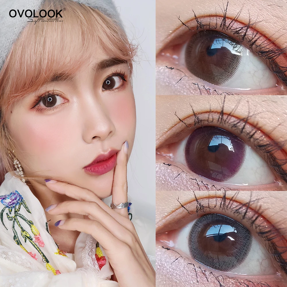 

OVOLOOK-1 Pair Colorful Contact Lenses Colored Lenses for Eyes 3 Tone 0-800 Degrees for Myopia Eye Contacts Eye Color Lens