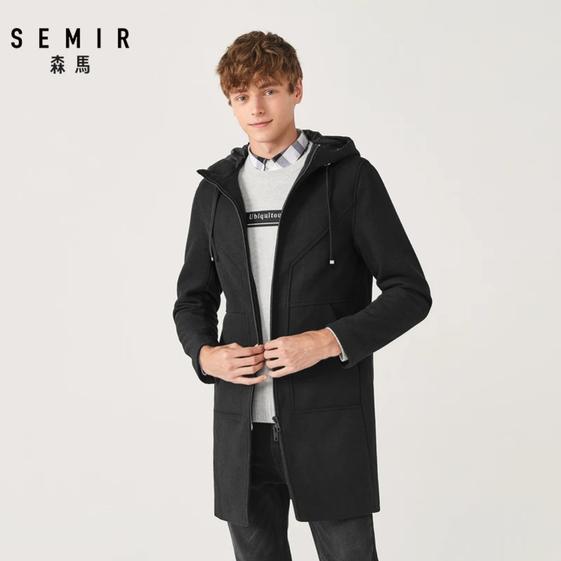 SEMIR Мужское пальто новая зимняя Корейская черная Повседневная куртка с капюшоном Длинная молодежная ветровка трендовая Деловая одежда