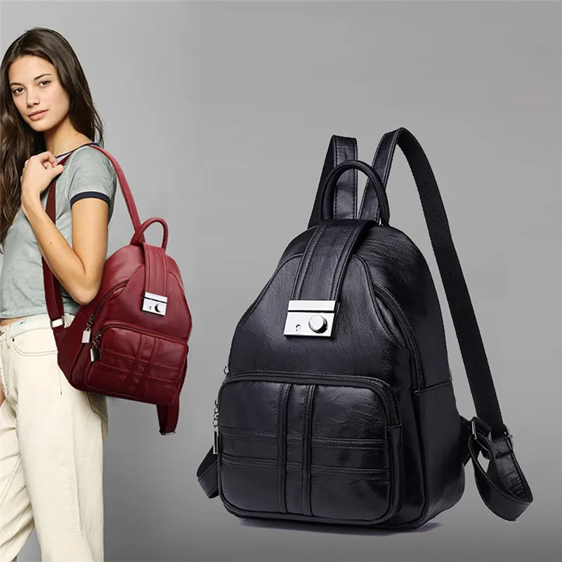

Women Backpack Simple Casual Soft Leather Anti-theft Travel Small Bag