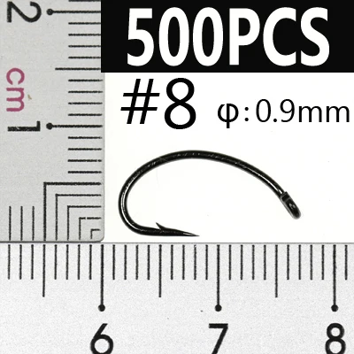 size 8 500pcs 500 шт., крюки для завязывания мушек с изогнутым хвостовиком, крючки для яиц, креветок, ягод, Emerger Mayfly, Nymph, связывание черного никеля, размер#8-#16 - Цвет: size 8 500pcs