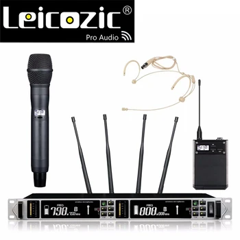 شراءLeicozic 615-820Mhz المهنية مكبر صوت لا سلكي ذو تردد فوق العالي سماعة + يده ميكروفون لاسلكي ميكروفون نظام التنوع الحقيقي للمرحلة