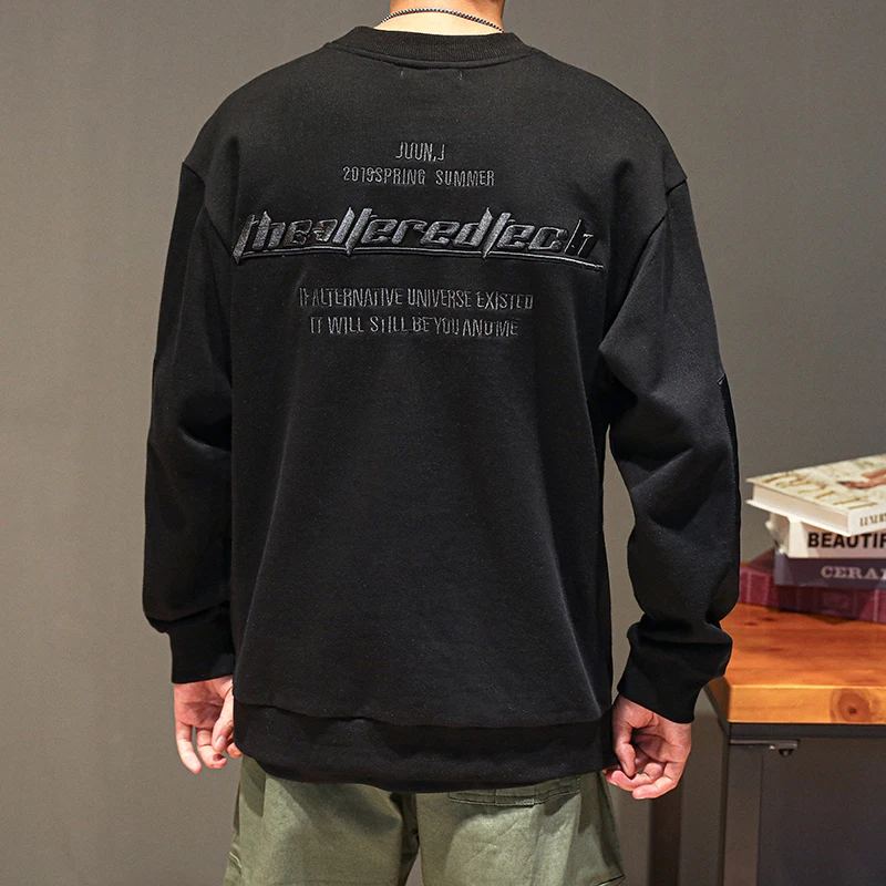 2019 Men's Spring And Autumn New Casual Letter Embroidery Long-sleeved Round Neck Hoodies Loose Temperament Trend Cotton