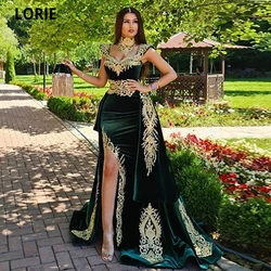 LORIE Dark Green Moroccan Kaftan Evening Dress Mermaid Formal Dubai Formal Lace Celebrity Dresses Plus Size Sexy High Split