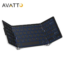 Avatto teclado dobrável portátil de liga de alumínio, bluetooth sem fio retroiluminado mini teclado do tablet para ios/android/windows ipad