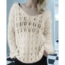

New Arrival Autumn Women Sweaters Pullovers V Neck Solid Hollow Out Long Sleeve Knitwear Sweater Sexy Beige Jumper Sale Pull