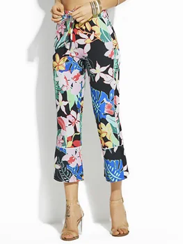 

Women Casual Pants Boho Green Loose Chiffon Wide Legs Elastics Floral Print Female Fashion OL Hip Hop Vintage Travel Beach Pant