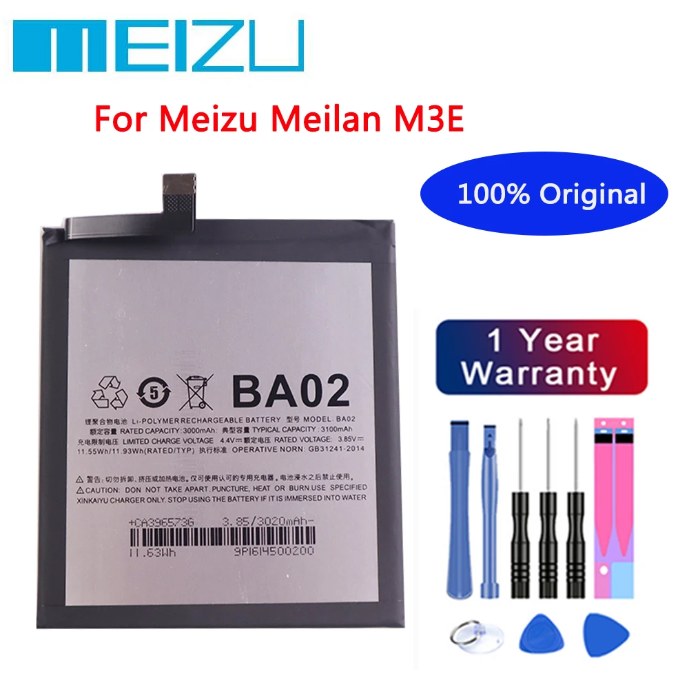 

Meizu High Quality 100% Original Battery 3100mAh BA02 For Meizu Meilan M3E Mobile Phone Batteries+Free tools