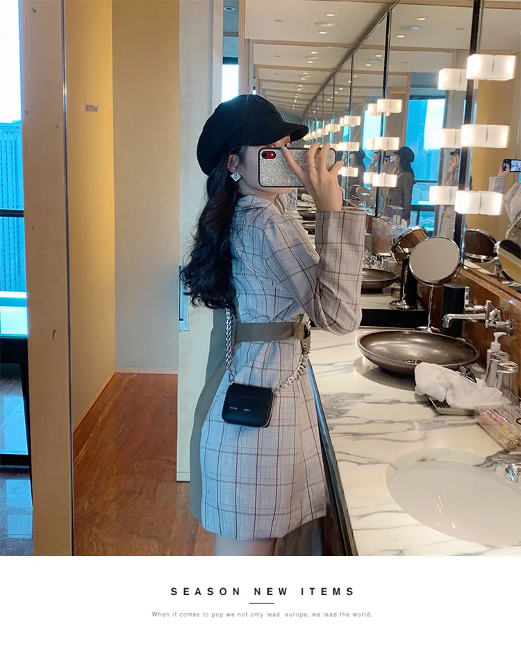 Photo Shoot Western Style Fashionable Plaid Stitching Lace-up Slimming Significant Leg Length Small Suit