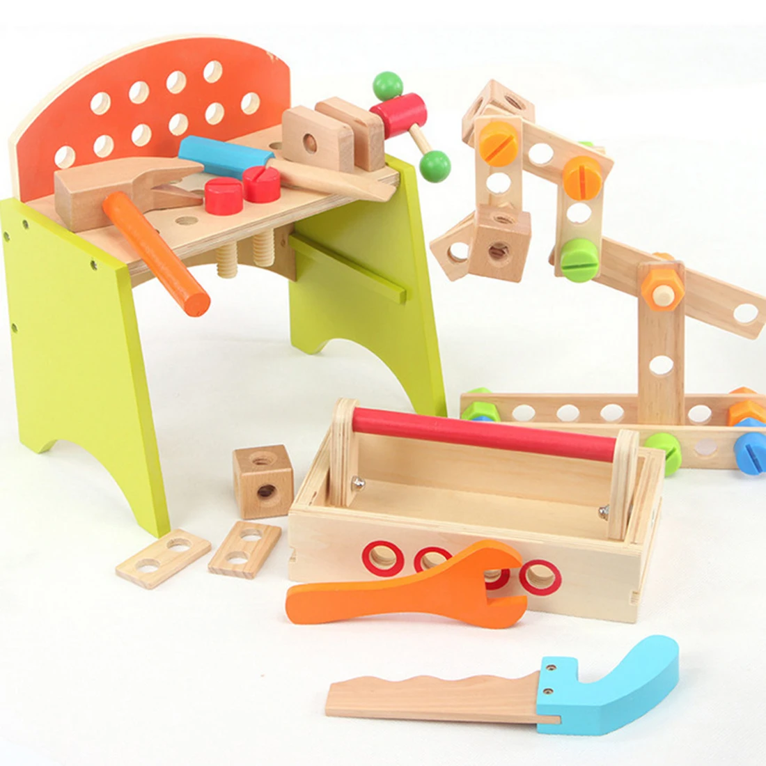 

38pcs Children Wooden Tool Workbench Multipurpose Puzzle Small Tool Set Toy
