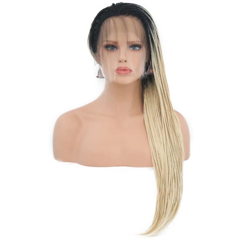 Харизма Омбре блонд парик натуральный волос Синтетический парик на кружеве с детскими волосами коробка плетеные парики для женщин 180 плотность