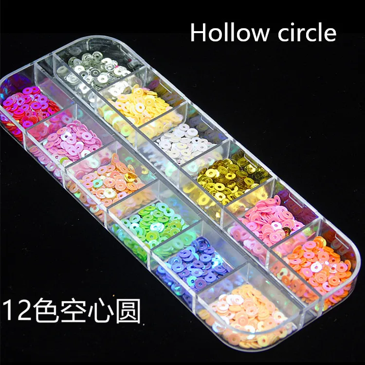 Hollow Circle 12 шт./кор. бабочка с блестками, блестящие 3d нейл-арта украшения для гелевых ногтей аксессуары Карамельный цвет хлопья тени для век, инструменты для ногтей - Цвет: Hollow Circle
