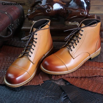 

Goodyear Handmade Boots Business Casual High-top Grade Custom-made Shoes Cow Leather Solid Pointed Toe Ankle Genuine Leather Men