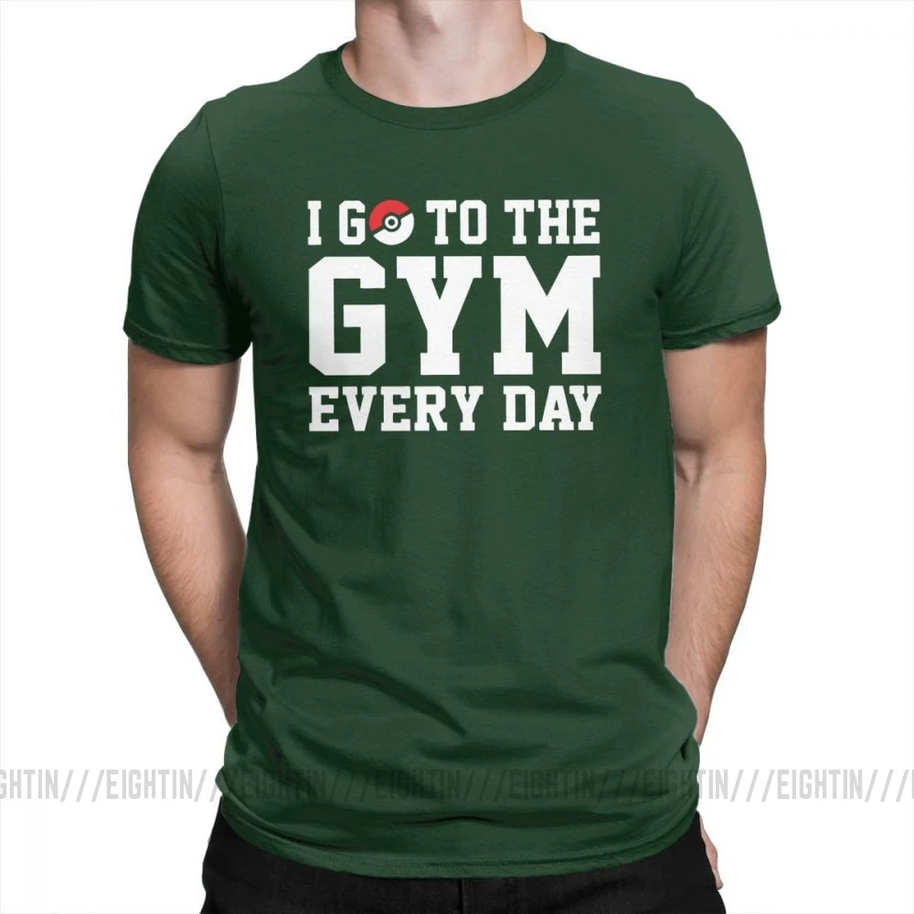 Повседневная футболка для отдыха с покемонами, I GO To The Gym, мужские топы с короткими рукавами, обычная футболка, футболки из хлопка с вырезом лодочкой - Цвет: Forest Green