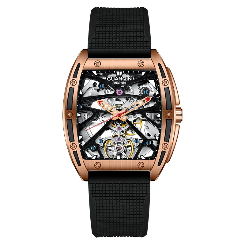 2021 New GUANQIN Tourbillon Men's Mechanical Watches Skeleton Luxury automatic watch for men Waterproof Clock man reloj hombre 