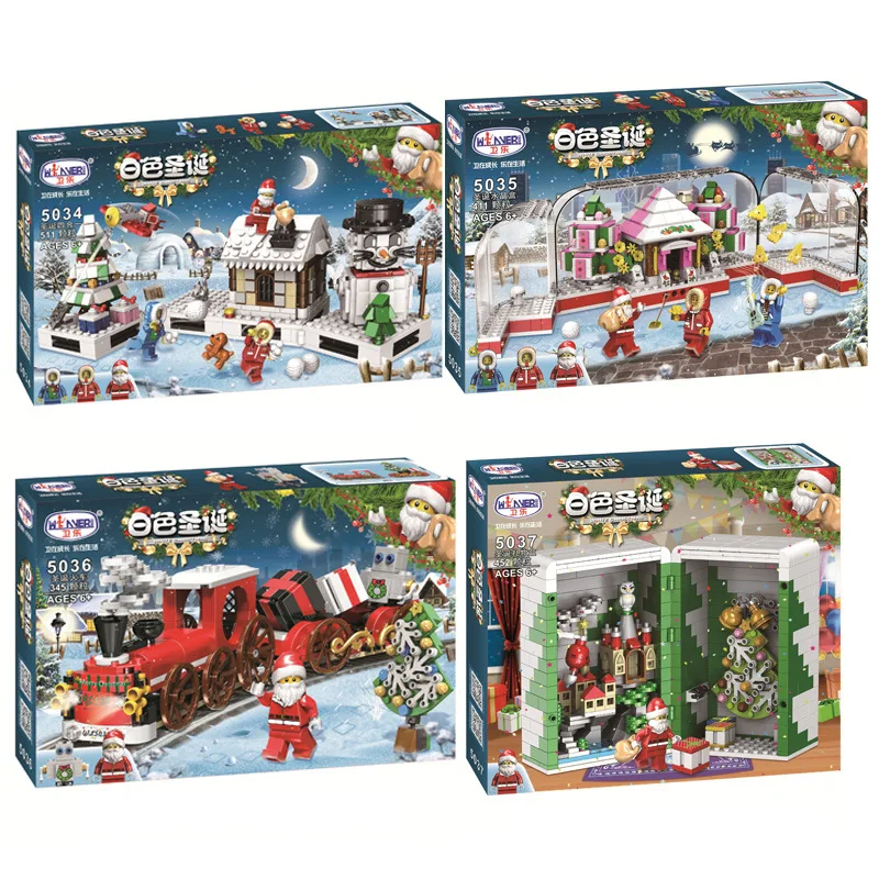 

2019 New Crystal Box Santa Village Train Model Building Kits Blocks Compatible With 5034 5037 Bricks Kids Christmas Gifts