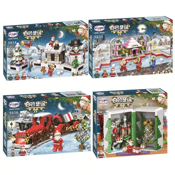 

2019 New Crystal Box Santa Village Train Model Building Kits Blocks Compatible With 5034 5037 Bricks Kids Christmas Gifts