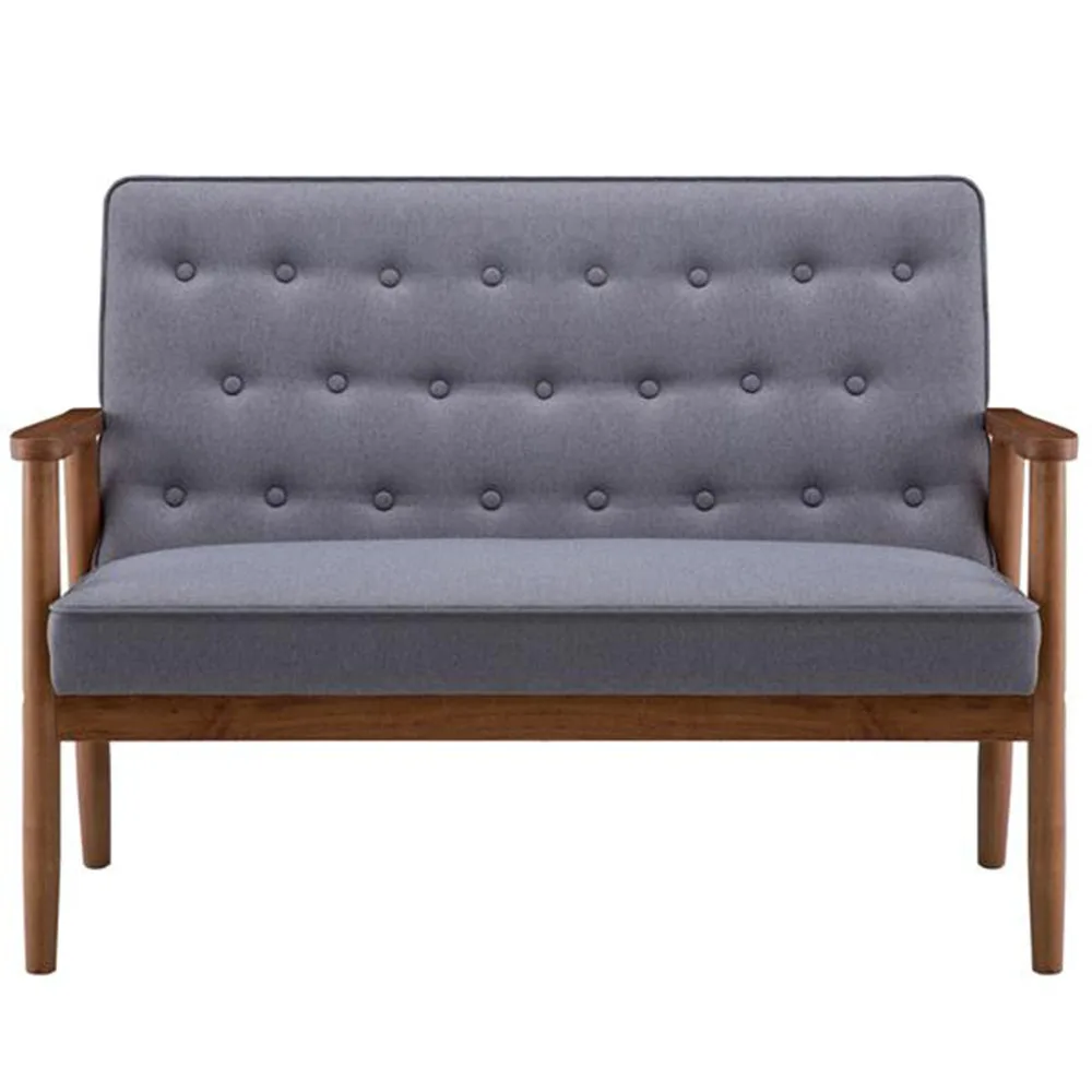 

(126 x 75 x 83.5)cm Retro Modern Wood Double Sofa Chair Leisure Chair Light Gray Fabric