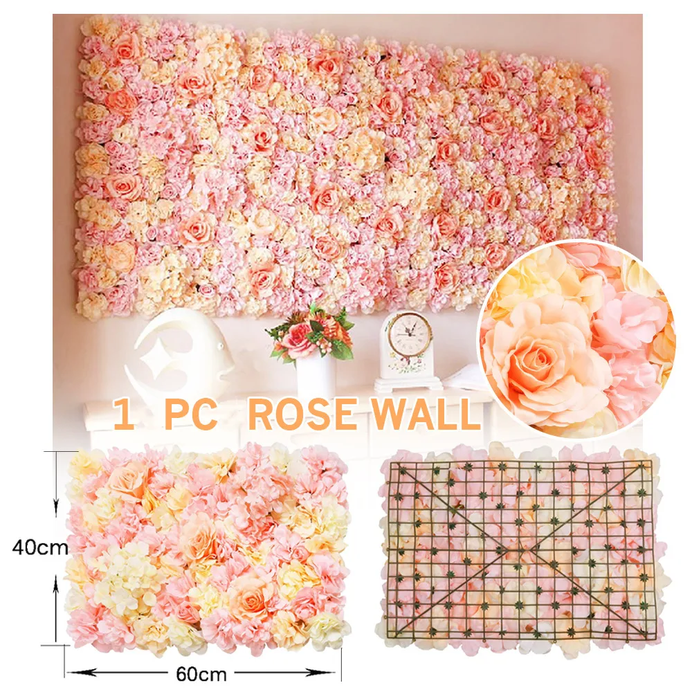 

1pc Artificial Rose Flower Wall Panels Background for Home Party Wedding Christmas Festival Photo Backgdrop Decor