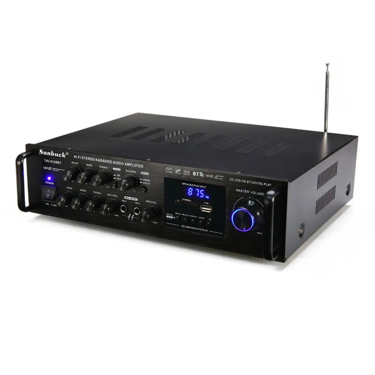 US $57.11 Powerful 2000W 110V 220V Bluetooth 4ohm Stereo Audio Power HiFi Amplifier Karaoke AmplifierRC Support 2 MIC FM Power Amplifier