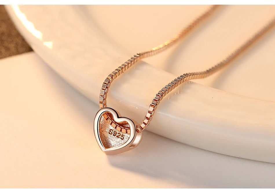CZCITY ювелирные изделия из стерлингового серебра 925 пробы, изящная мода, милое сердце, Форма ожерелье Подвески, высокое качество, розовое золото, цвет, ожерелье s