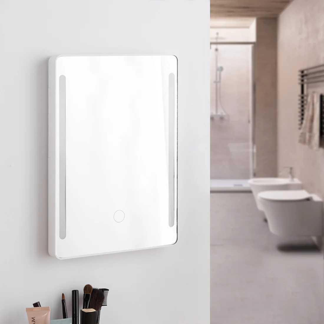 Smartloc пластиковый прямоугольный увеличительный светодиодный сенсорный экран настенное зеркало для ванной комнаты туалетный столик 11x7,8 дюймов