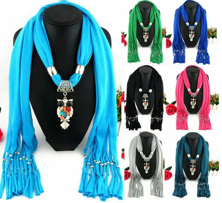 

New Womens Owl Pendant Shawl Necklace Collar Wraps Neck Scarf Mascot 2019 Heart Initial Cross Harajuku